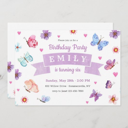 Vlinders zijn gratis verjaardagsfeestje kaart (Voorkant / Achterkant)