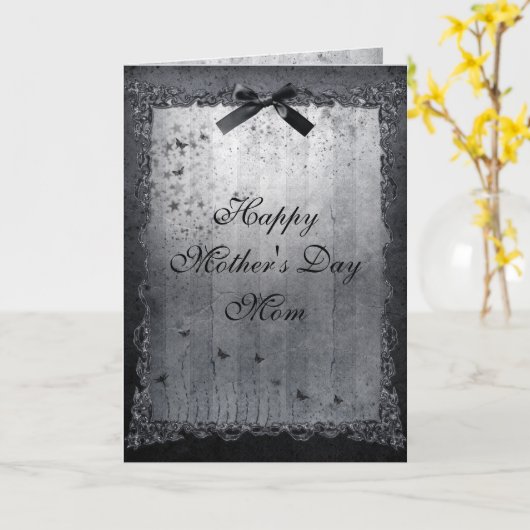 Vlinders Zilver & Zwart Gotische Moederdag Kaart (Gele Bloem)