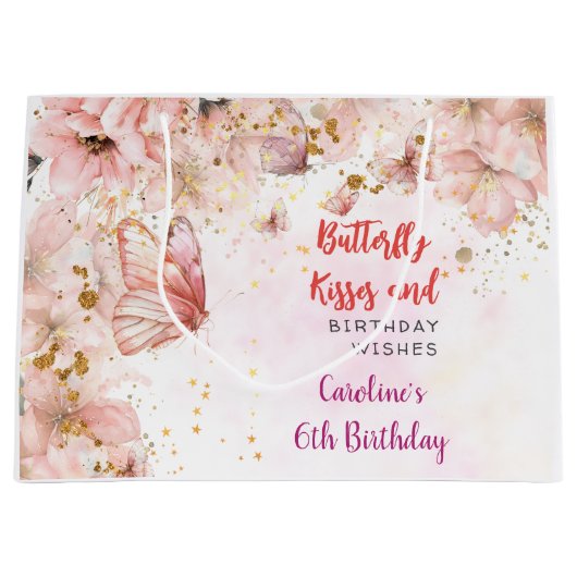 Vlinders zoenen en verjaardagswensen groot cadeauzakje (Voorkant)
