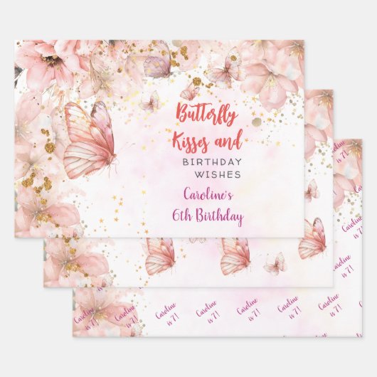 Vlinders zoenen en verjaardagswensen inpakpapier vel (Set)