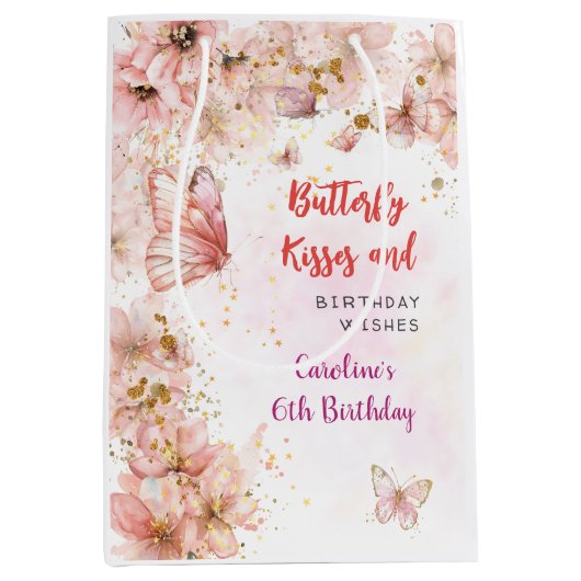 Vlinders zoenen en verjaardagswensen medium cadeauzakje (Voorkant)