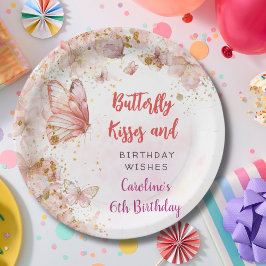 Vlinders zoenen en verjaardagswensen papieren bordje