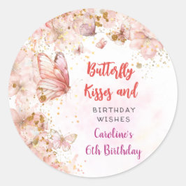 Vlinders zoenen en verjaardagswensen ronde sticker