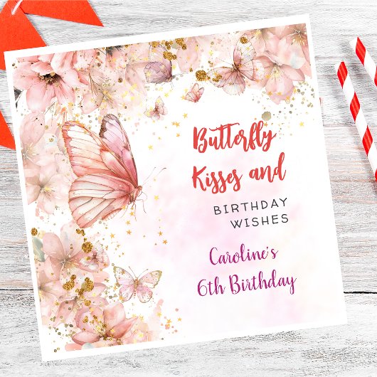 Vlinders zoenen en verjaardagswensen servet