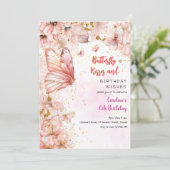 Vlinders zoenen en Verjaardagswensen Uitnodiging (Staand voorkant)