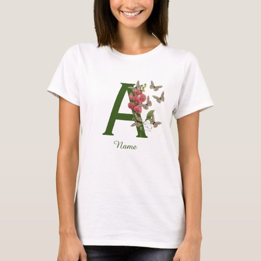 Vlinders Zoete Erwt Monogram Eerste Letter A Naam T-shirt (Voorkant)