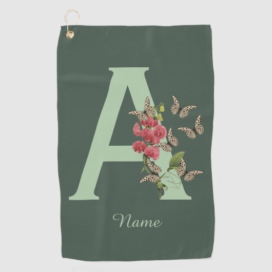 Vlinders Zoete Erwt Monogram Eerste Letter A Uw Na Golfhanddoek (Voorkant)