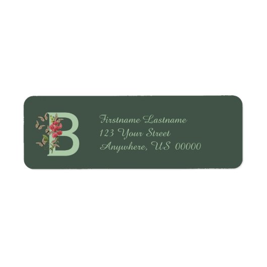 Vlinders Zoete Erwt Monogram Eerste Letter B Adres Etiket (Voorkant)