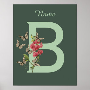 Vlinders Zoete Erwt Monogram Eerste Letter B Naam Poster