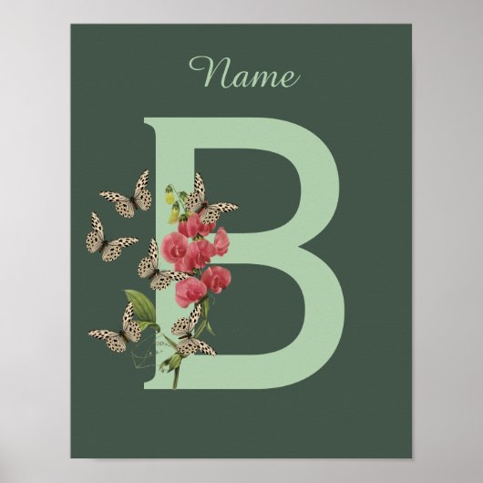 Vlinders Zoete Erwt Monogram Eerste Letter B Naam  Poster (Voorkant)
