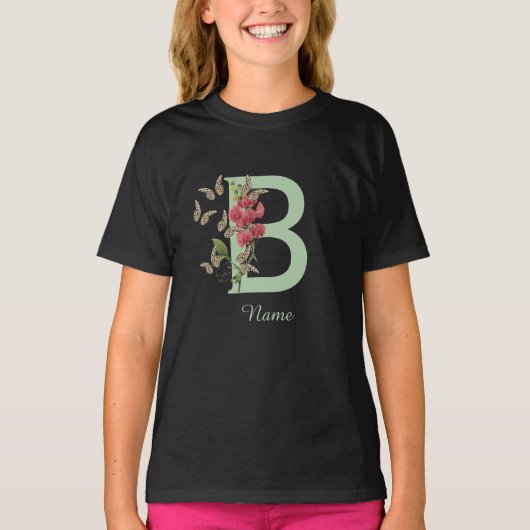 Vlinders Zoete Erwt Monogram Eerste Letter B Naam T-shirt (Voorkant)