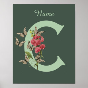 Vlinders Zoete Erwt Monogram Eerste Letter C Naam  Poster