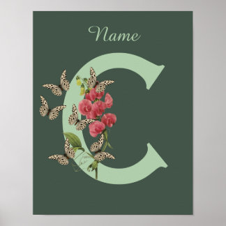 Vlinders Zoete Erwt Monogram Eerste Letter C Naam Poster