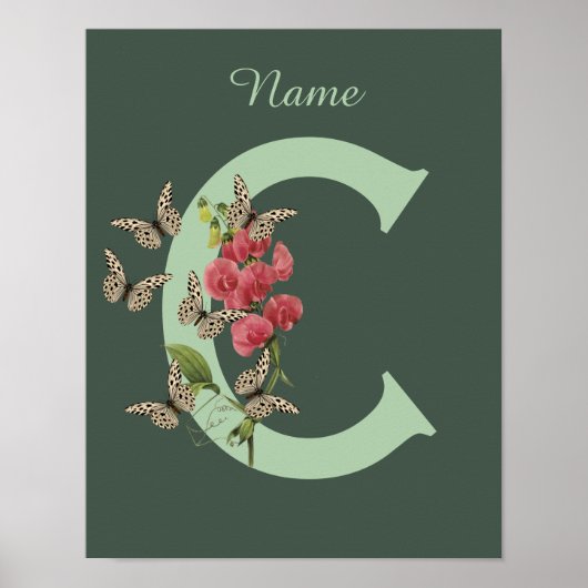Vlinders Zoete Erwt Monogram Eerste Letter C Naam  Poster (Voorkant)