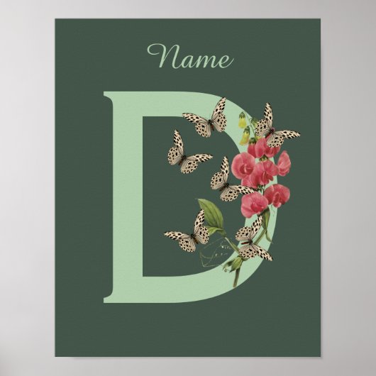 Vlinders Zoete Erwt Monogram Eerste Letter D Naam Poster (Voorkant)