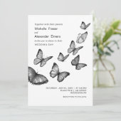 Vlinders. Zwart-wit stijlvolle bruiloft Kaart (Staand voorkant)
