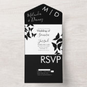 Vlinders Zwart Wit Typografie  All In One Uitnodiging (Binnen)