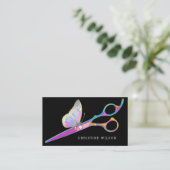 Vlinderschaar op zwarte haarstylist visitekaartje (Staand voorkant)