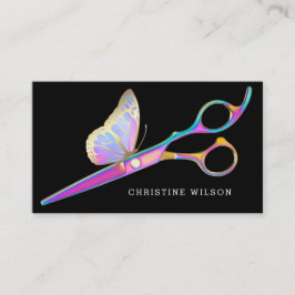 Vlinderschaar op zwarte haarstylist visitekaartje