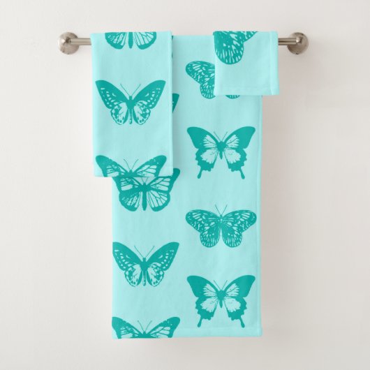 Vlinderschets, aqua en turquoise bad handdoek (Insitu)