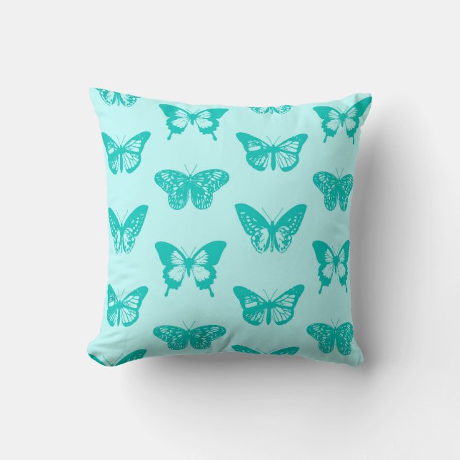 Vlinderschets, aqua en turquoise kussen (Voorkant)