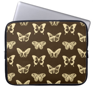 Vlinderschets, beige op chocoladebruin laptop sleeve