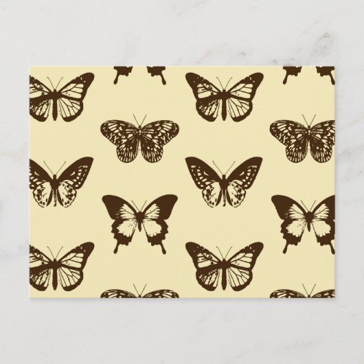 vlinderschets, chocoladebruin op beige briefkaart (Voorkant)