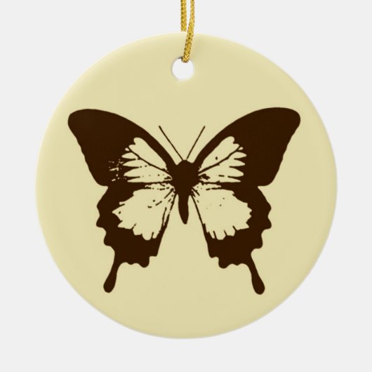 vlinderschets, chocoladebruin op beige keramisch ornament (Voorkant)