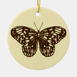 vlinderschets, chocoladebruin op beige keramisch ornament