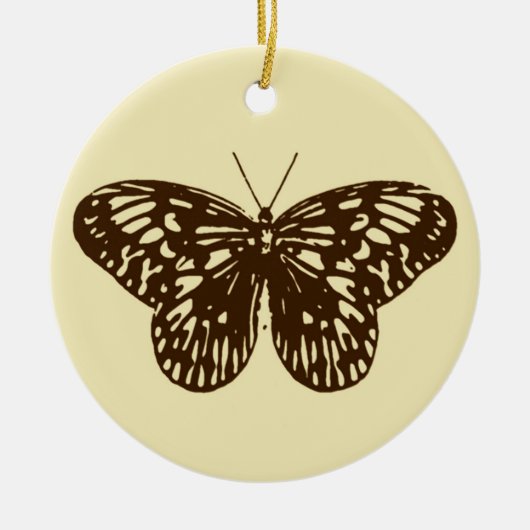 vlinderschets, chocoladebruin op beige keramisch ornament (Voorkant)