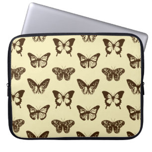 Vlinderschets, chocoladebruin op beige laptop sleeve