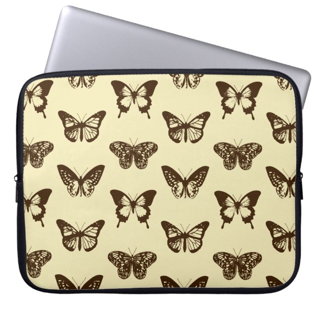 Vlinderschets, chocoladebruin op beige laptop sleeve (Voorkant)