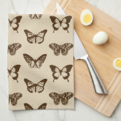 Vlinderschets, Chocoladebruin op Beige Theedoek (Quarter Fold)
