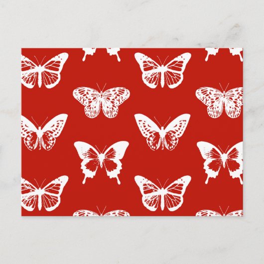 Vlinderschets, diep rood en wit briefkaart (Voorkant)