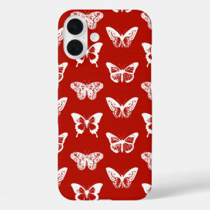 Vlinderschets, diep rood en wit iPhone 16 plus hoesje