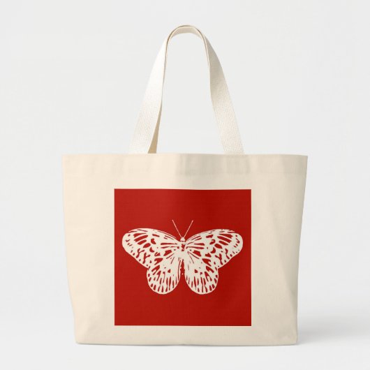 Vlinderschets, diep rood en wit grote tote bag (Voorkant)