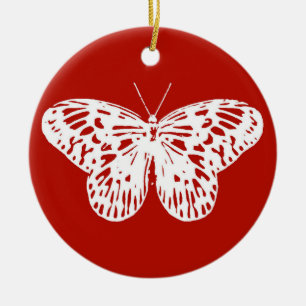 Vlinderschets, diep rood en wit keramisch ornament