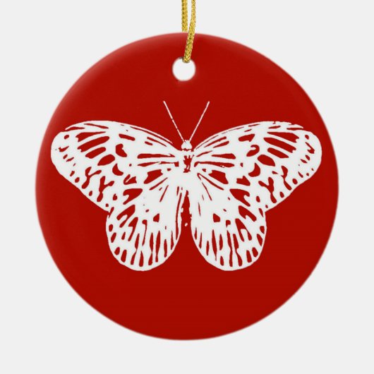 Vlinderschets, diep rood en wit keramisch ornament (Voorkant)