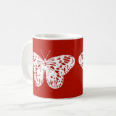 Vlinderschets, diep rood en wit koffiemok (Voorkant links)