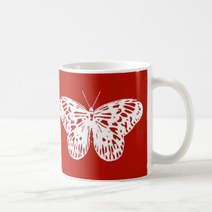 Vlinderschets, diep rood en wit koffiemok