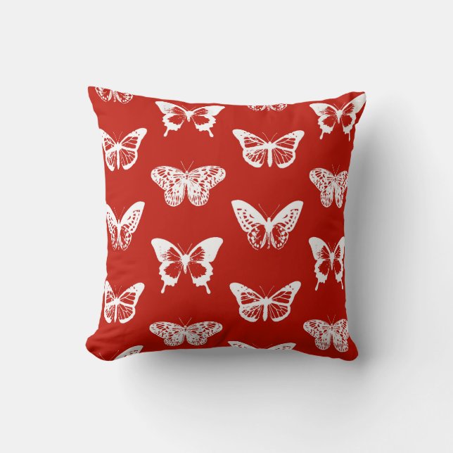 Vlinderschets, diep rood en wit kussen (Voorkant)
