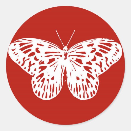 Vlinderschets, diep rood en wit ronde sticker (Voorkant)