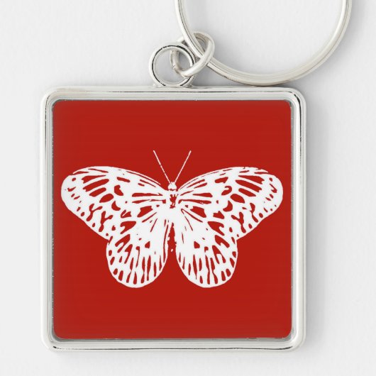 Vlinderschets, diep rood en wit sleutelhanger (Voorkant)