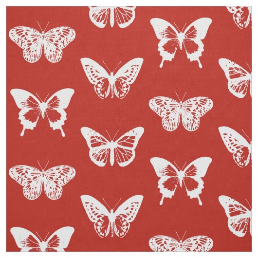 Vlinderschets, diep rood en wit stof (Swatch)