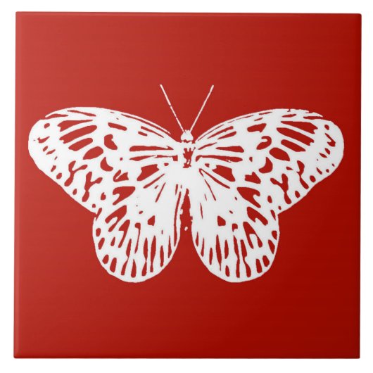 Vlinderschets, diep rood en wit tegeltje (Voorkant)