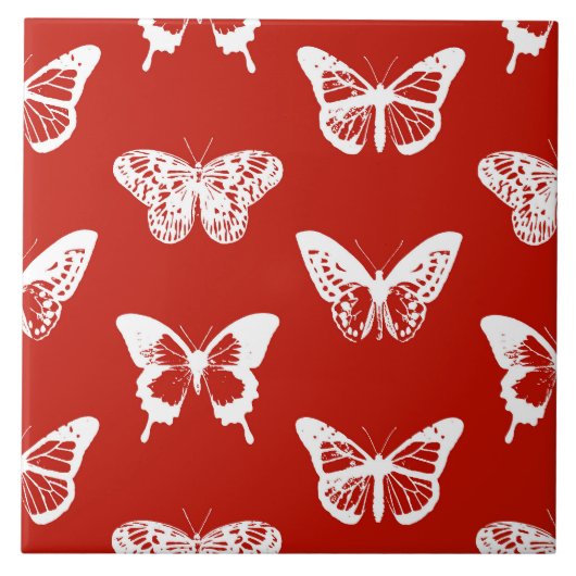 Vlinderschets, diep rood en wit tegeltje (Voorkant)