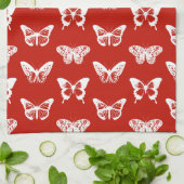 Vlinderschets, diep rood en wit theedoek (Gevouwen)