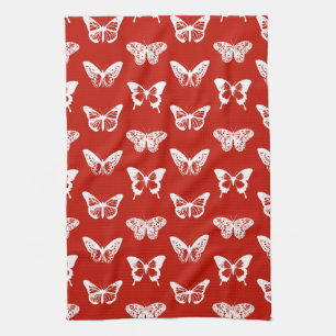 Vlinderschets, diep rood en wit theedoek