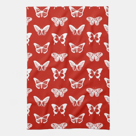 Vlinderschets, diep rood en wit theedoek (Verticaal)