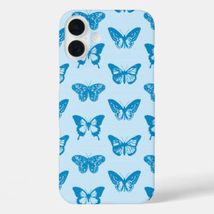 Vlinderschets, hemelsblauw en luchtblauw iPhone 16 plus hoesje